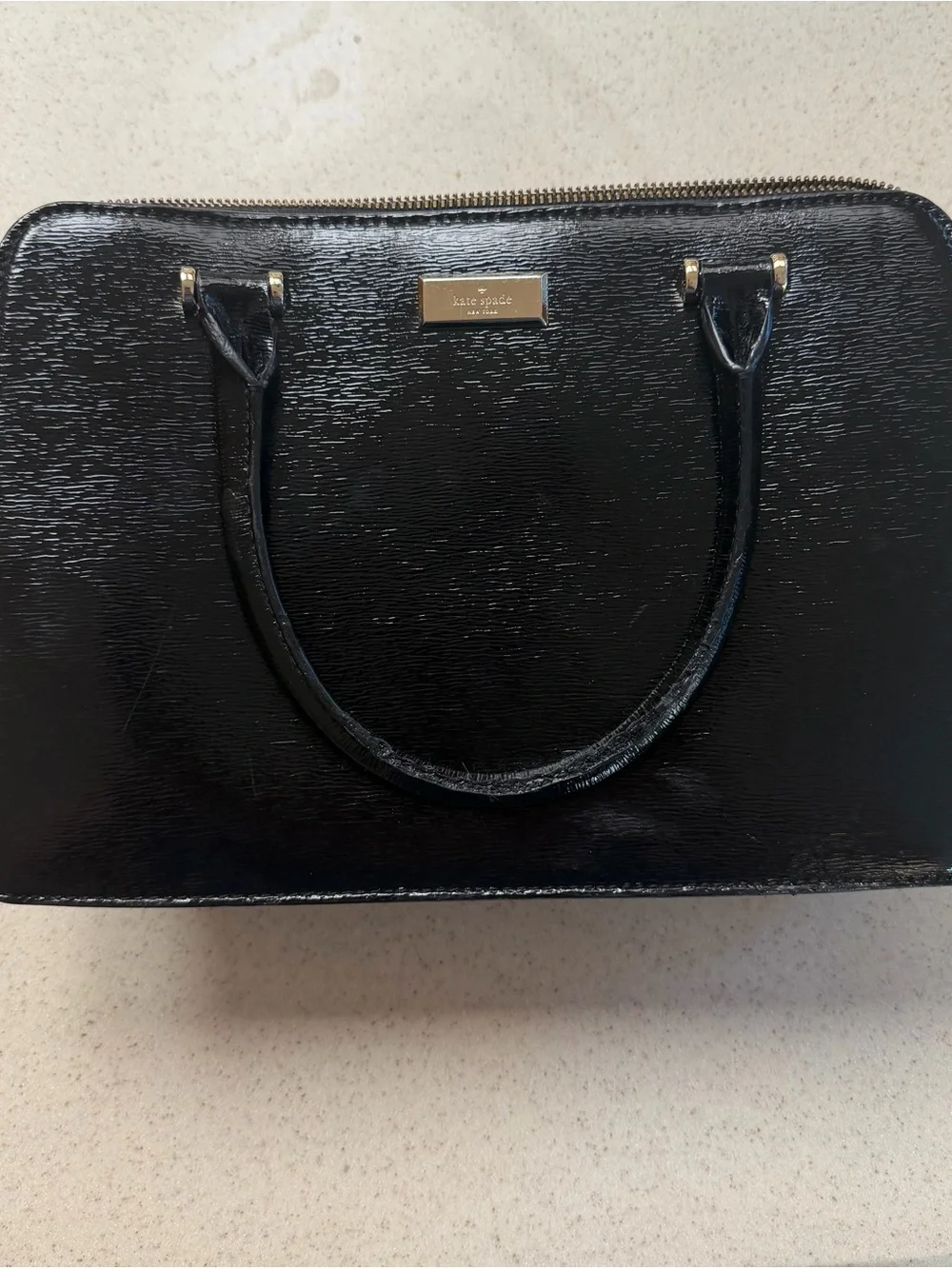Kate Spade Black Leather Handbag • Gold Hardware • Structured Tote • Upcycled🖤